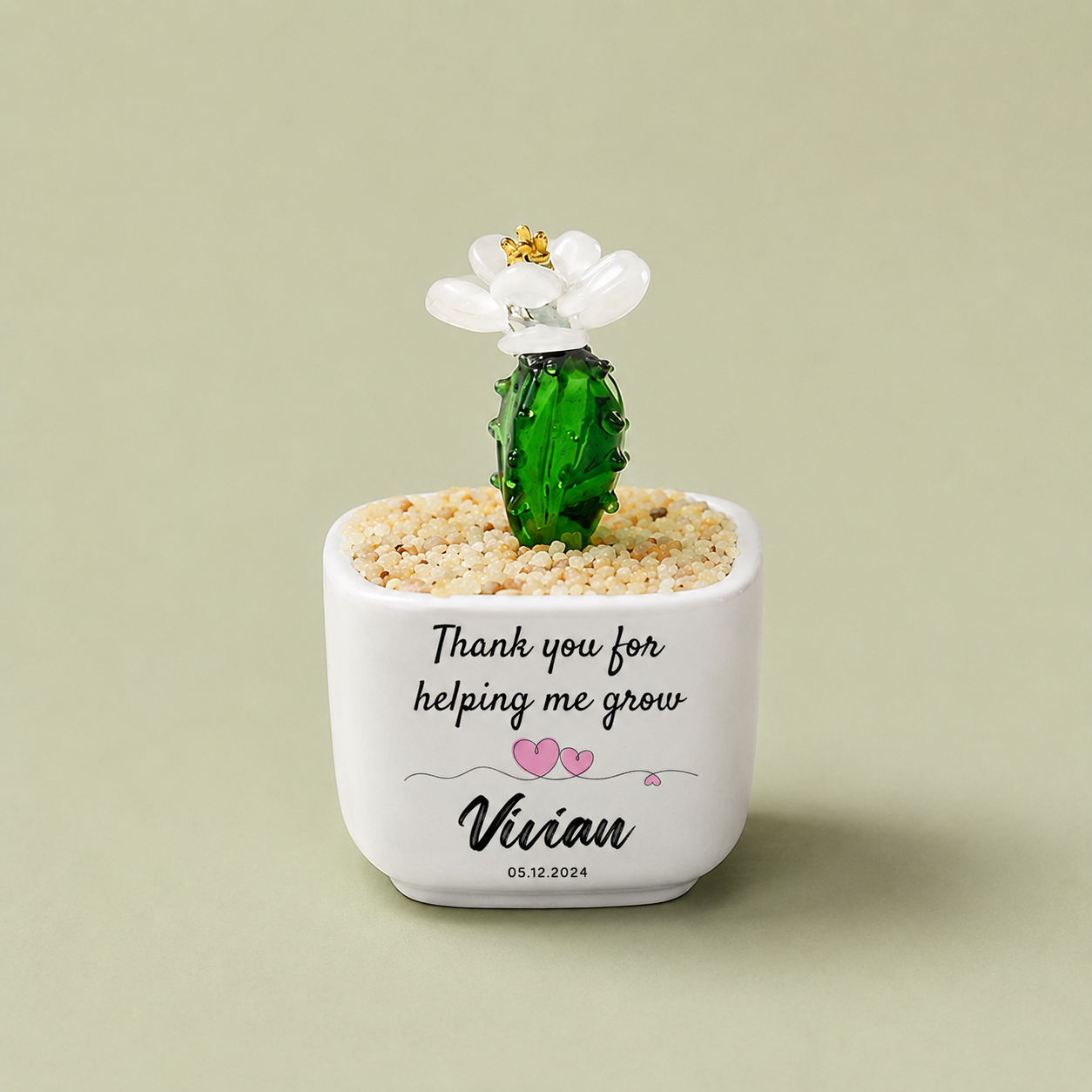 Glass Plant Pot – Personalized Name Mini Flower or Cactus Ornament, Teacher Appreciation Gift & Desk Decoration