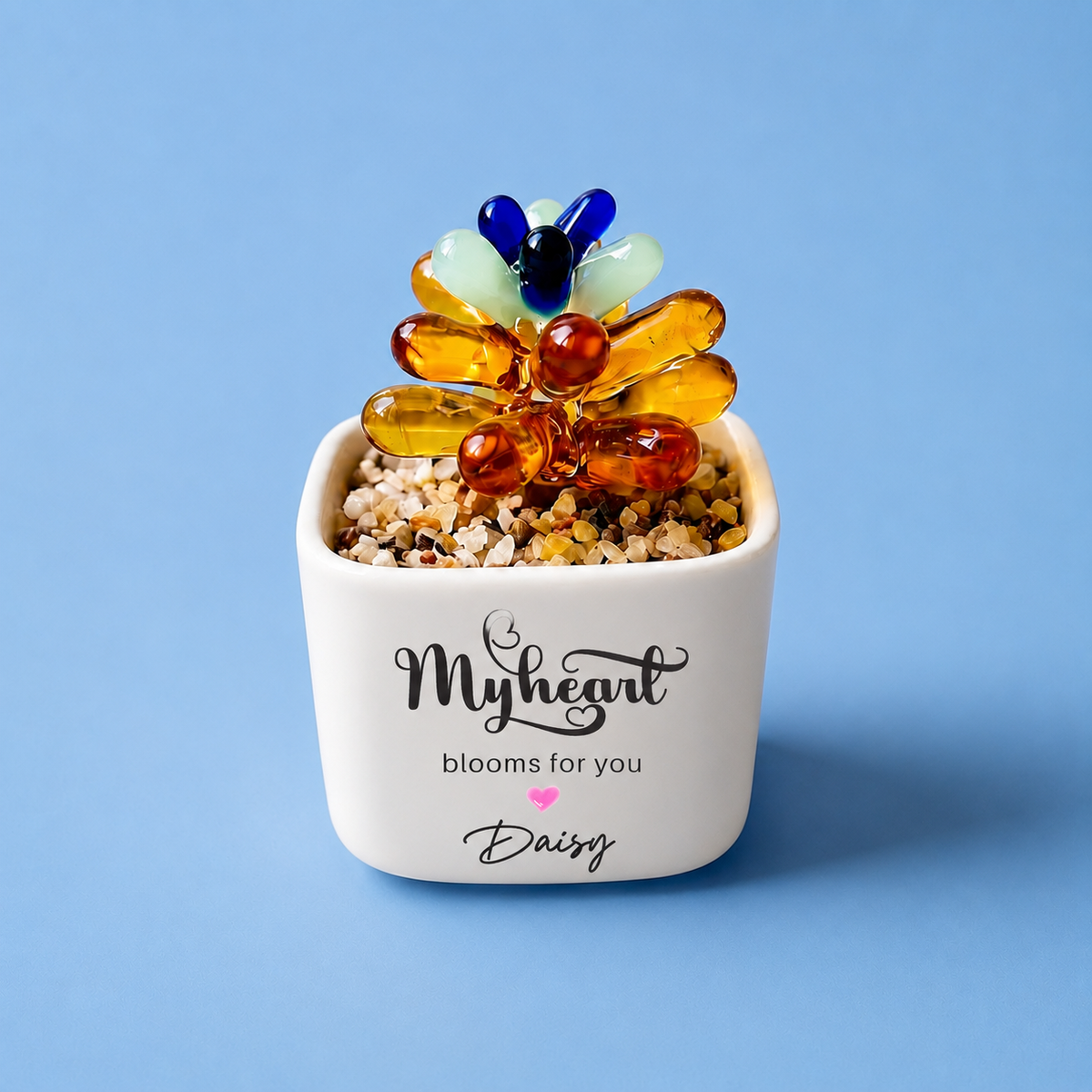 Glass Plant Pot – Personalized Name Mini Flower or Cactus Ornament, Teacher Appreciation Gift & Desk Decoration