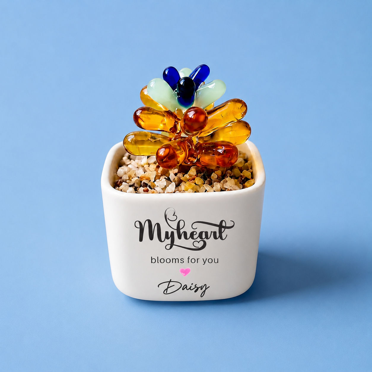 Glass Plant Pot – Personalized Name Mini Flower or Cactus Ornament, Teacher Appreciation Gift & Desk Decoration