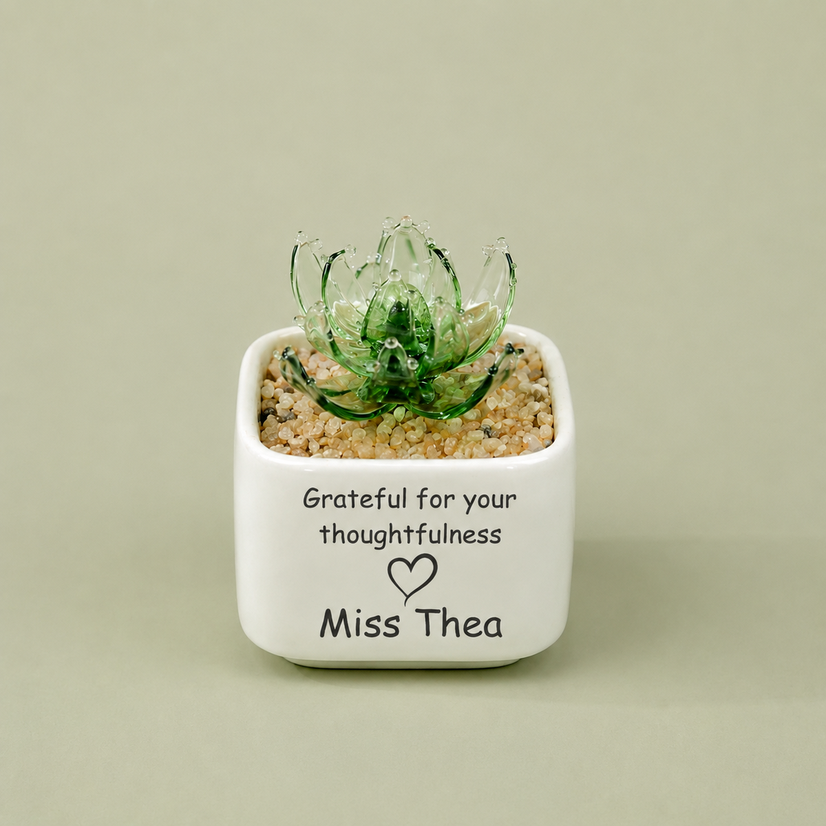Glass Plant Pot – Personalized Name Mini Flower or Cactus Ornament, Teacher Appreciation Gift & Desk Decoration