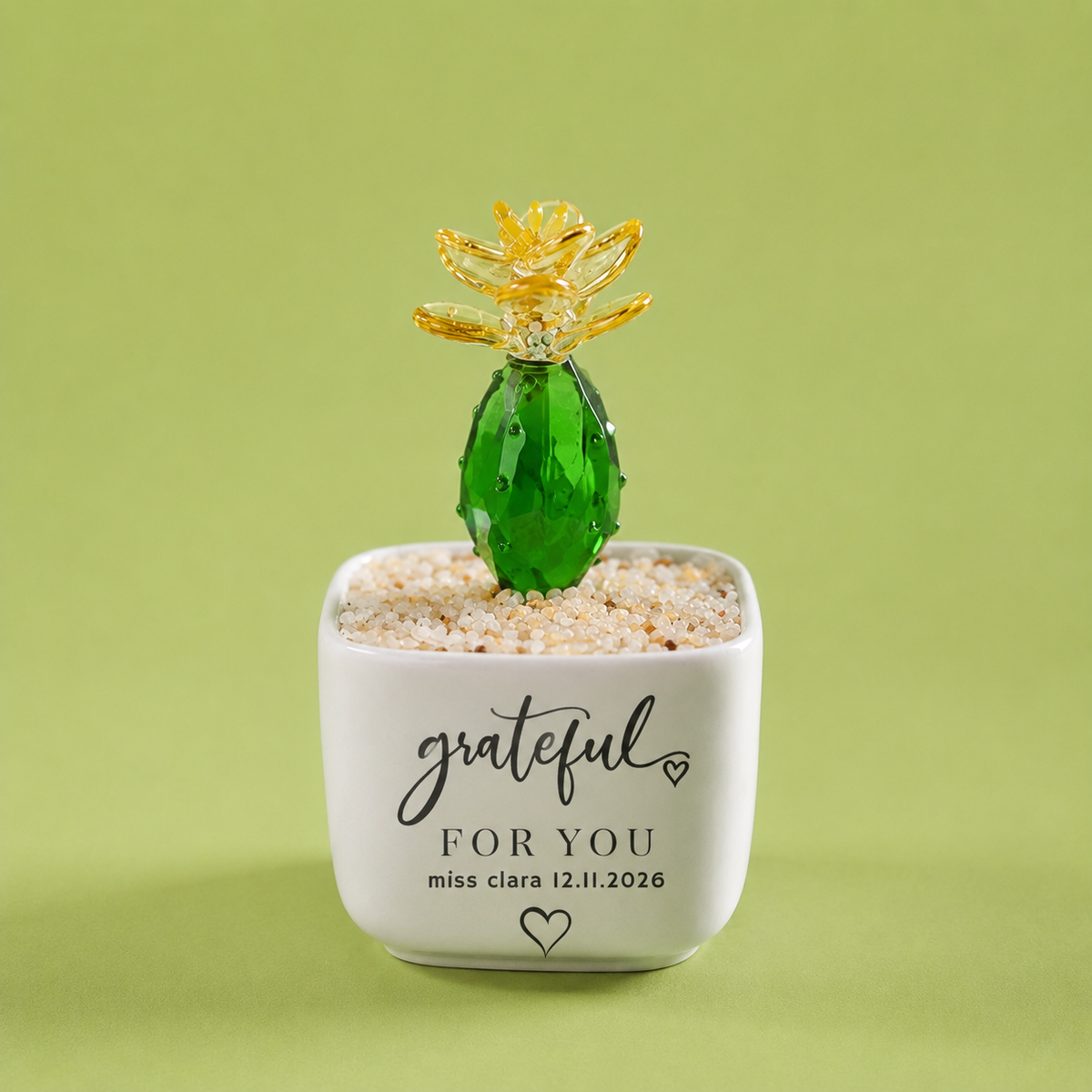 Glass Plant Pot – Personalized Name Mini Flower or Cactus Ornament, Teacher Appreciation Gift & Desk Decoration