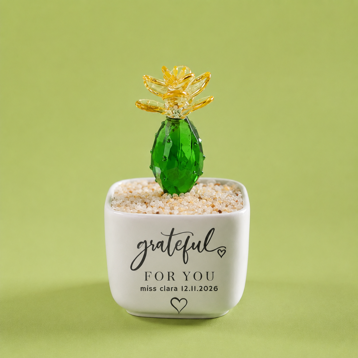Glass Plant Pot – Personalized Name Mini Flower or Cactus Ornament, Teacher Appreciation Gift & Desk Decoration