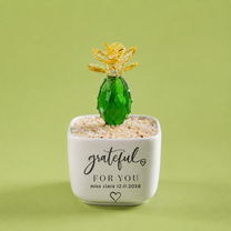 Glass Plant Pot – Personalized Name Mini Flower or Cactus Ornament, Teacher Appreciation Gift & Desk Decoration