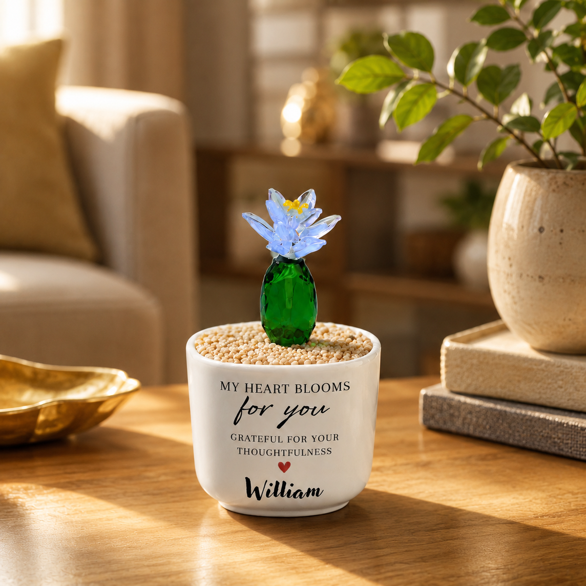 Glass Plant Pot – Personalized Name Mini Flower or Cactus Ornament, Teacher Appreciation Gift & Desk Decoration