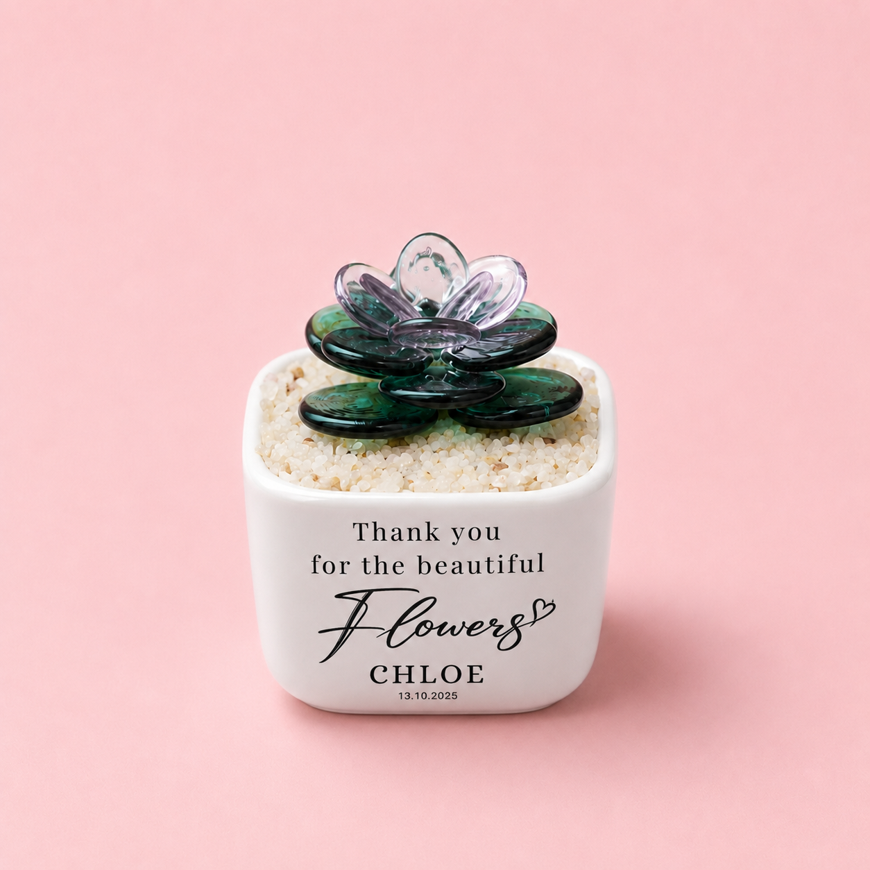 Glass Plant Pot – Personalized Name Mini Flower or Cactus Ornament, Teacher Appreciation Gift & Desk Decoration