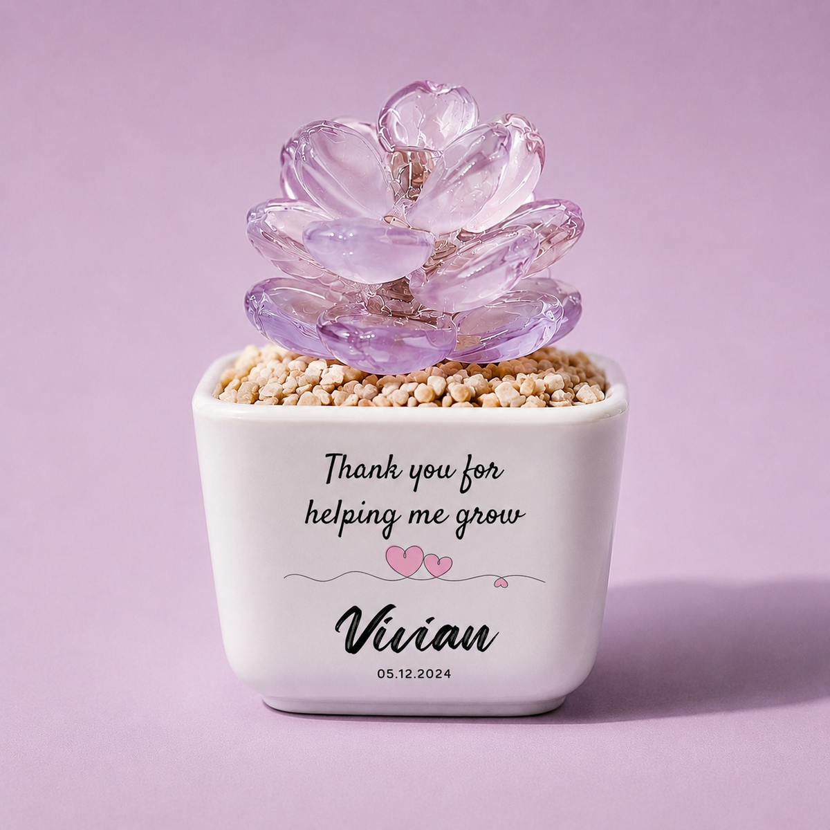 Glass Plant Pot – Personalized Name Mini Flower or Cactus Ornament, Teacher Appreciation Gift & Desk Decoration