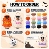 Personalized Ghost Halloween Candy Bag, Custom Name Trick or Treat Bag with Plush Charm