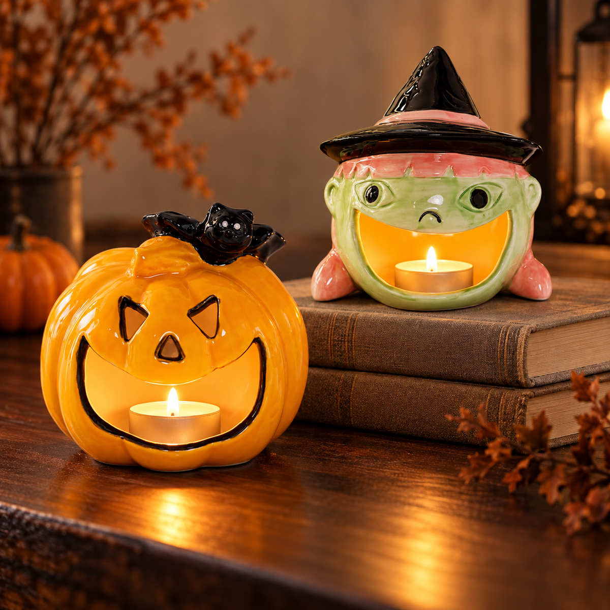 Halloween Ghost Pumpkin Ceramic Candle Holder / Lantern