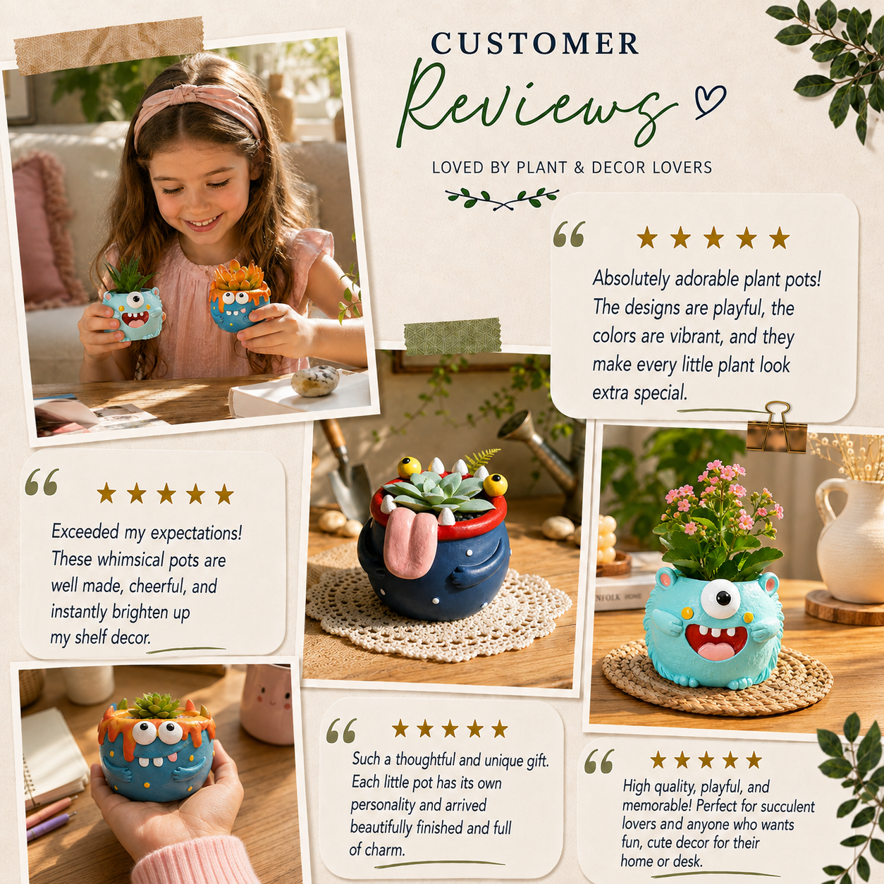 Cute Monster Succulent Planter with Drainage Hole – Plant Lover Gift, Funny Desk Pot & Quirky Home Décor