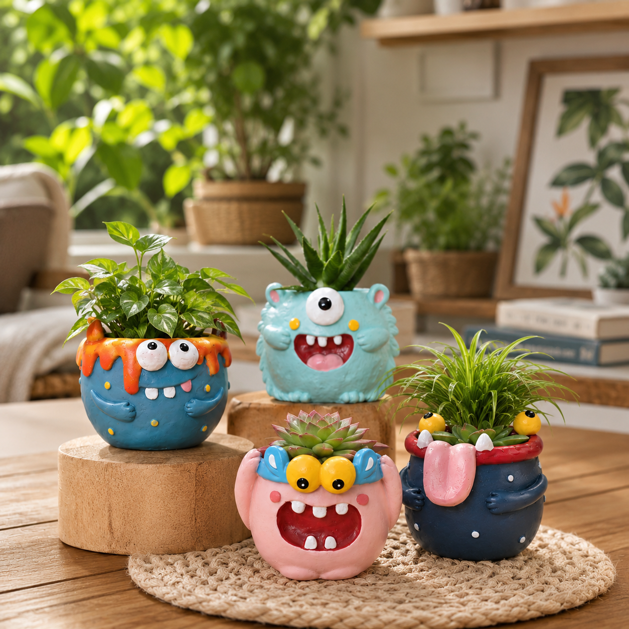 Cute Monster Succulent Planter with Drainage Hole – Plant Lover Gift, Funny Desk Pot & Quirky Home Décor