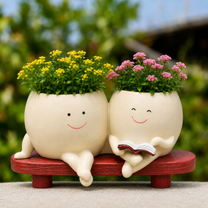 Cute Reading Planter Pot with Smiley Face – Gift for Mom, Teacher Appreciation Gift & Cozy Desk Planter