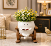 Resin Smiley Face Rocking Chair Planter – Whimsical Succulent Holder & Happy Decor
