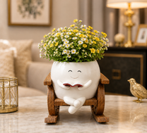 Resin Smiley Face Rocking Chair Planter – Whimsical Succulent Holder & Happy Decor