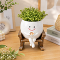 Resin Smiley Face Rocking Chair Planter – Whimsical Succulent Holder & Happy Decor