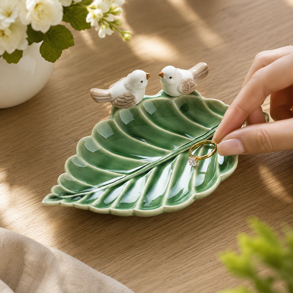 Handcrafted Bird Ceramic Ring Dish – Cute Jewelry Trinket Tray