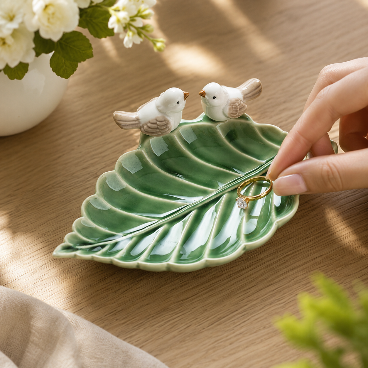 Handcrafted Bird Ceramic Ring Dish – Cute Jewelry Trinket Tray