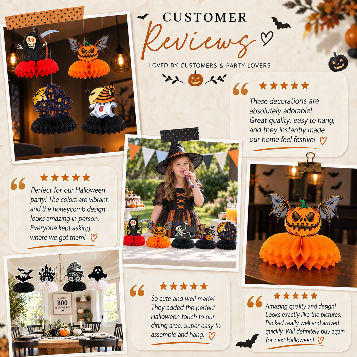 Halloween Honeycomb Table Centerpieces & Hanging Decorations