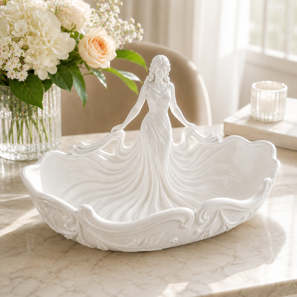 Elegant Woman Jewelry Dish – Pink Goddess Trinket Tray and Ceramic Ring Holder for Her