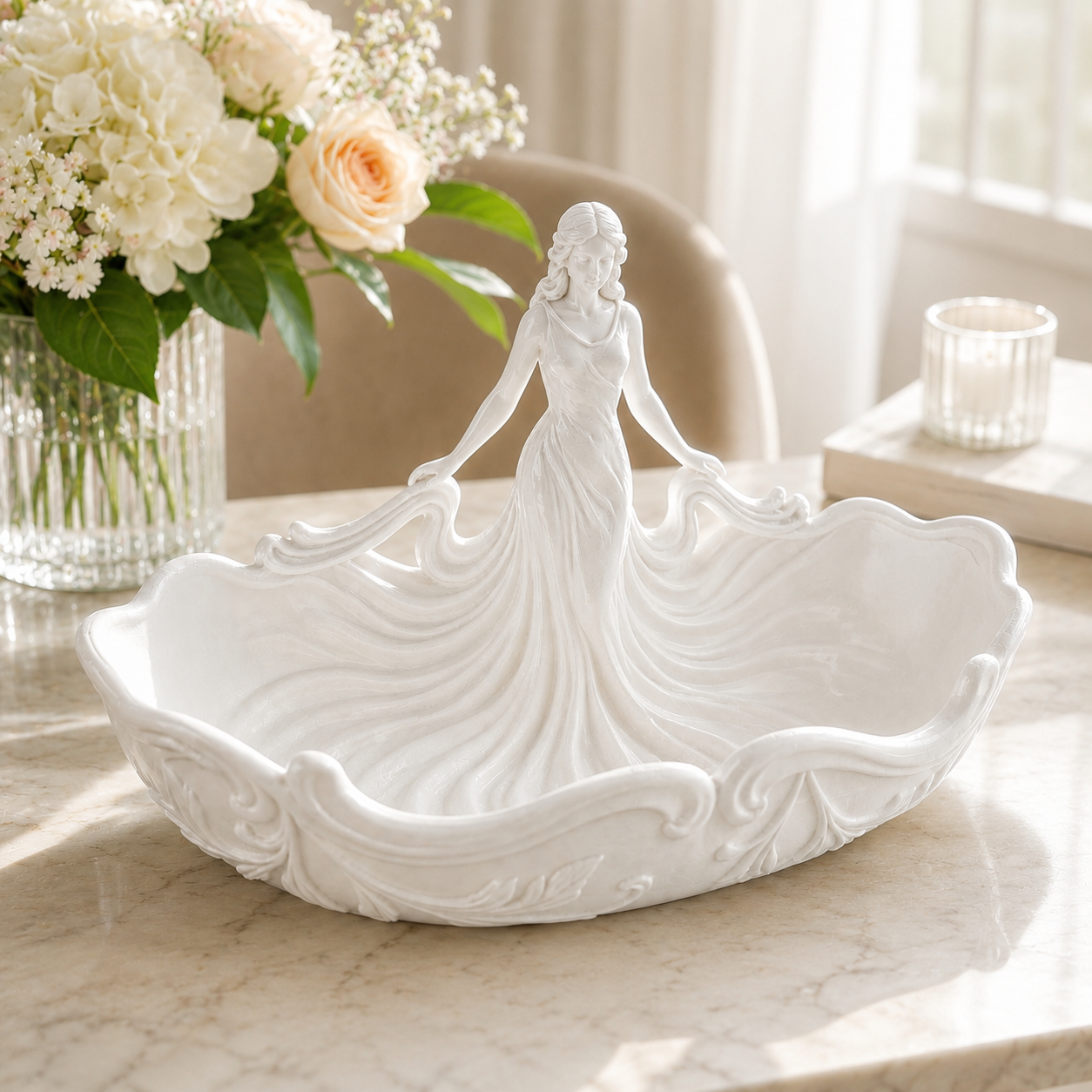 Elegant Woman Jewelry Dish – Pink Goddess Trinket Tray and Ceramic Ring Holder for Her