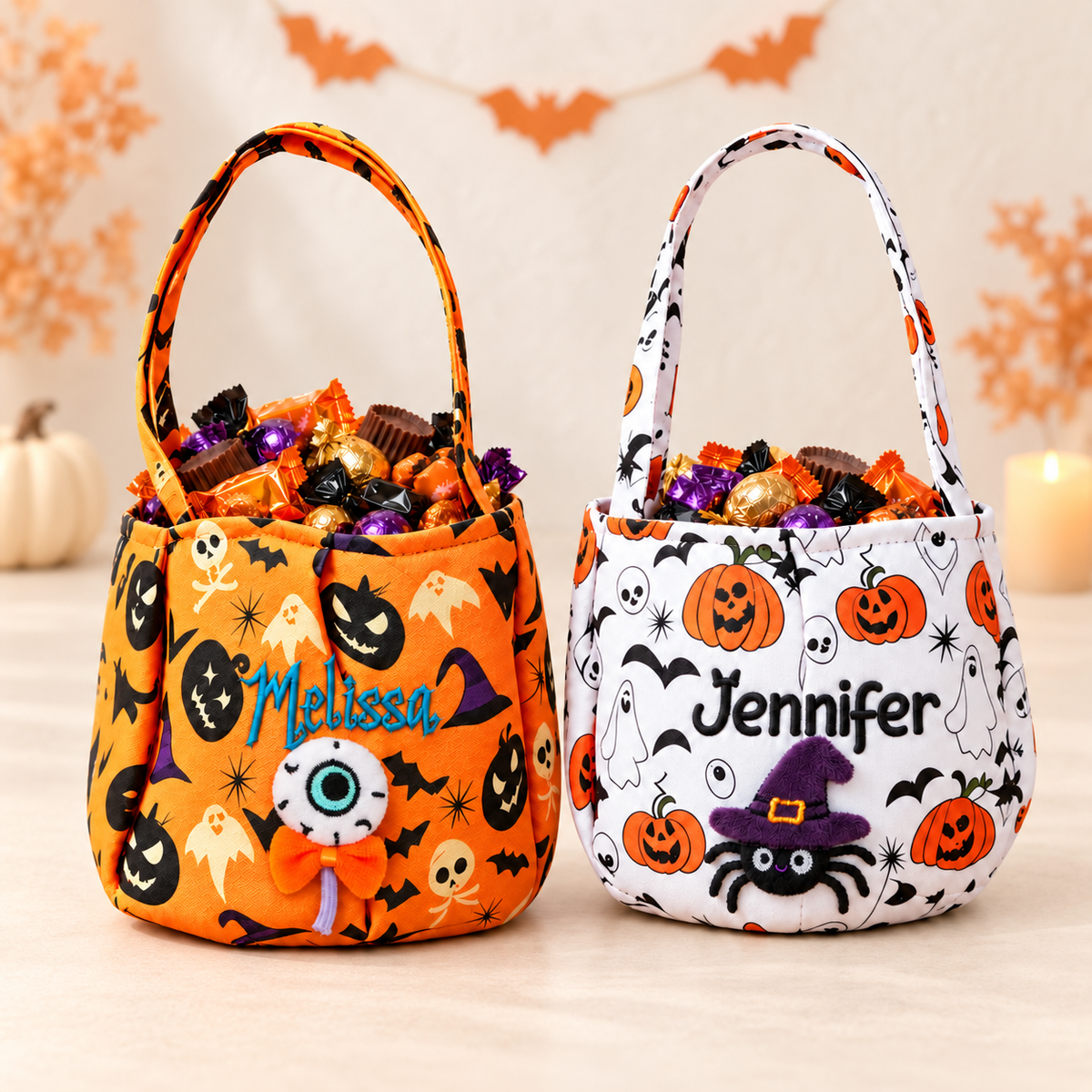 Custom Name Embroidery Halloween Basket for Kids