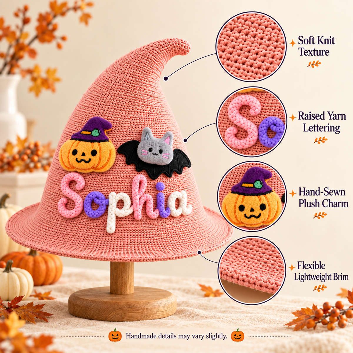 Personalized Halloween Witch Hat with Embroidered Name Design