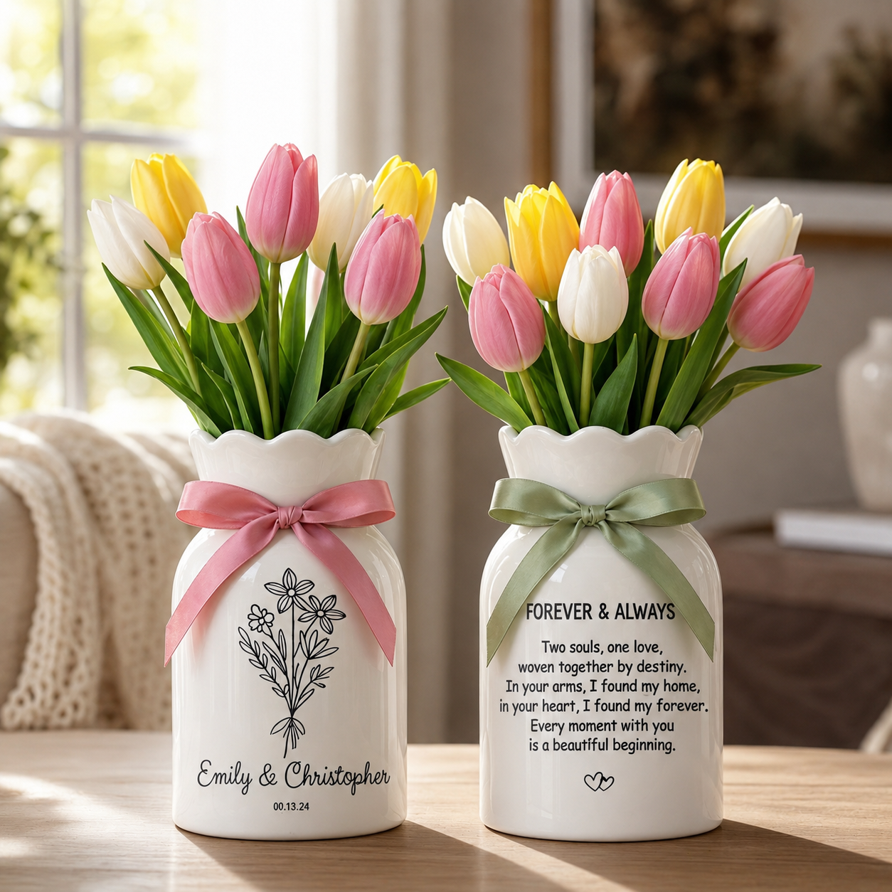 Custom Wedding Gifts Flower Vase – Personalized Engagement & Newlywed Couple Gift