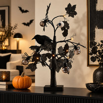 Lighted Black Halloween Eyeball Tree Spooky Tabletop Decor