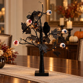 Lighted Black Halloween Eyeball & Crow LED Table Tree