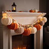 Handmade Autumn Crochet Bunting with Pumpkin LED Garland