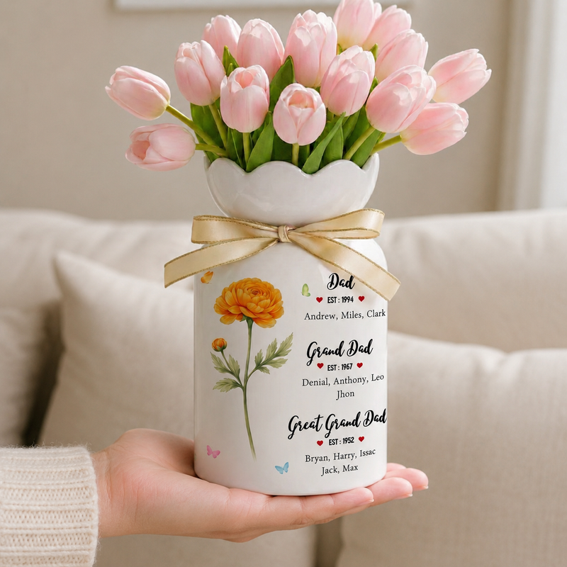 Personalized Great Grandfather Flower Vase – Custom Father’s Day Gift from Grandkids