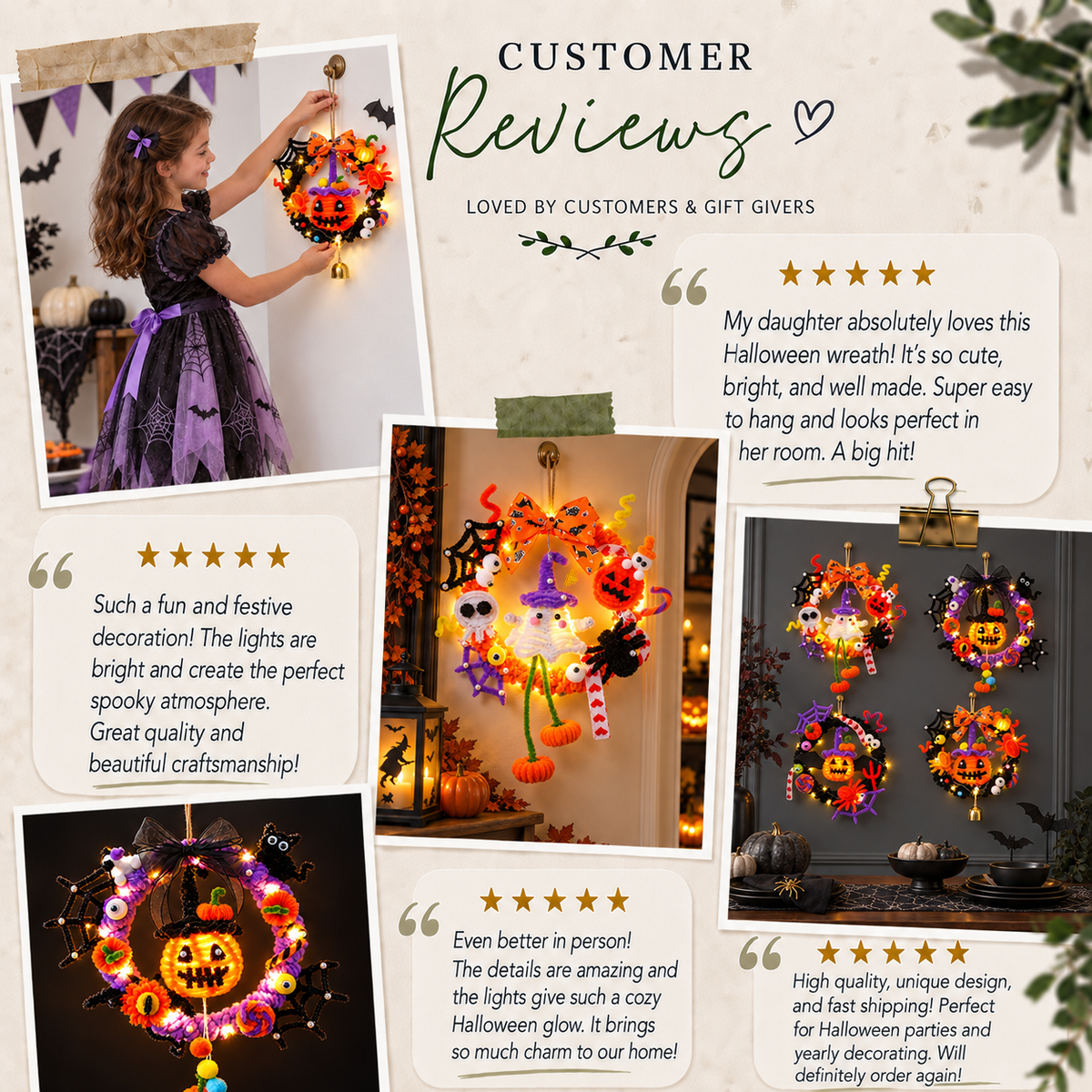 Illuminated Halloween Pumpkin Garland for Festive Door Hanging Decoration