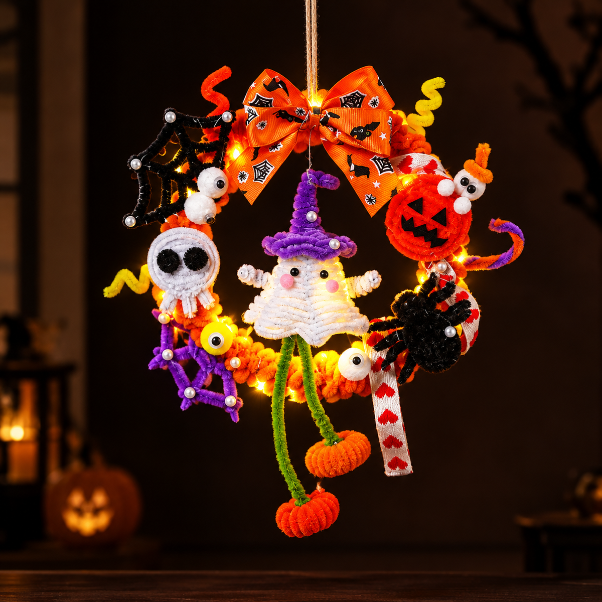 Illuminated Halloween Pumpkin Garland for Festive Door Hanging Decoration