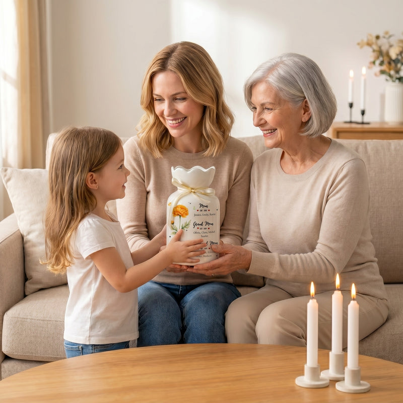 Personalized Birth Month Flower Vase – First Mom Then Grandma Now Great Grandma Gift