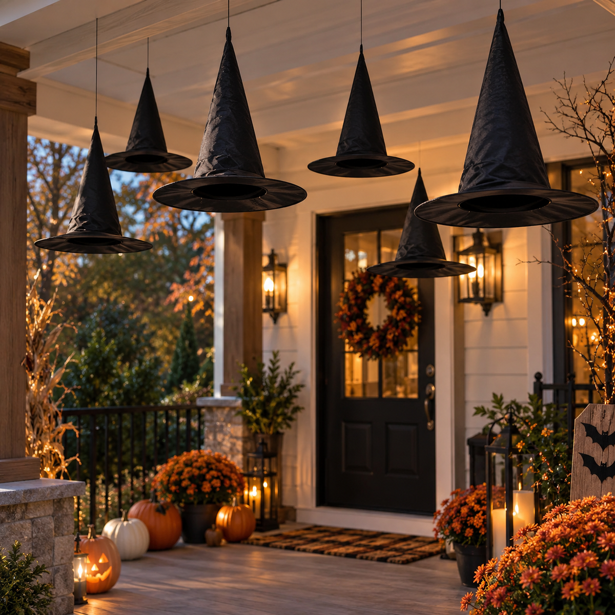 Hanging Witch Hats Halloween Decor Floating Black Hats