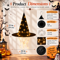 Hanging Witch Hat LED Lights – Floating Black Witch Hats for Halloween Decor