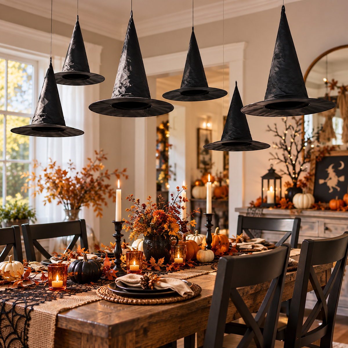 Hanging Witch Hats Halloween Decor Floating Black Hats