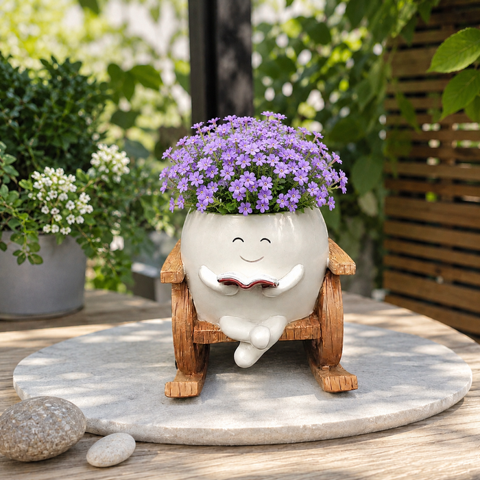 Resin Smiley Face Rocking Chair Planter – Whimsical Succulent Holder & Happy Decor
