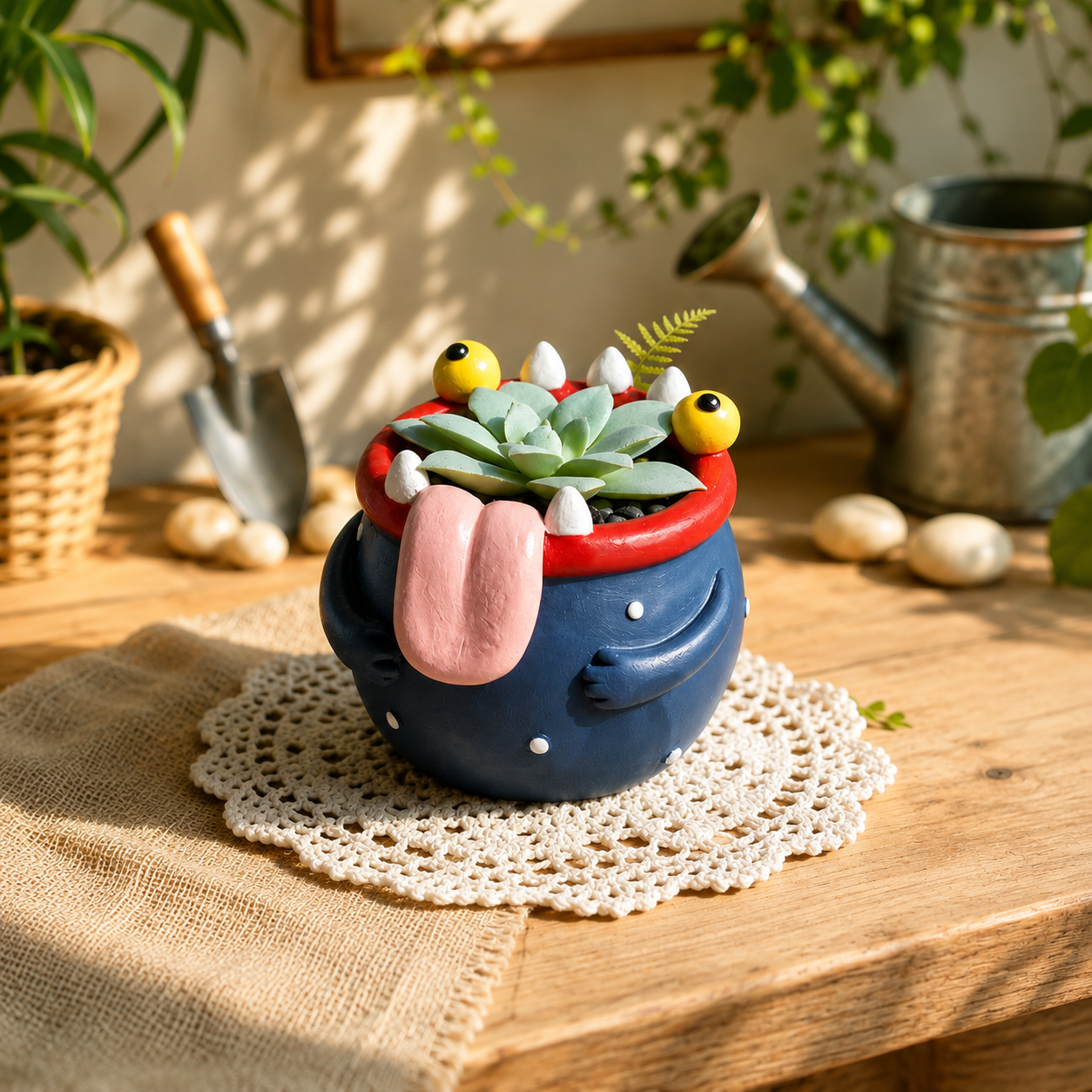 Cute Monster Succulent Planter with Drainage Hole – Plant Lover Gift, Funny Desk Pot & Quirky Home Décor