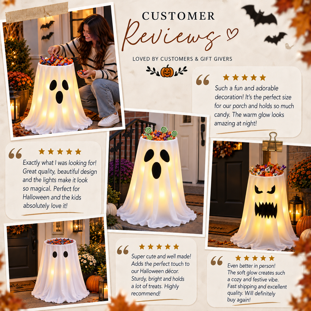 Adjustable Height Glowing Ghost Candy Bowl