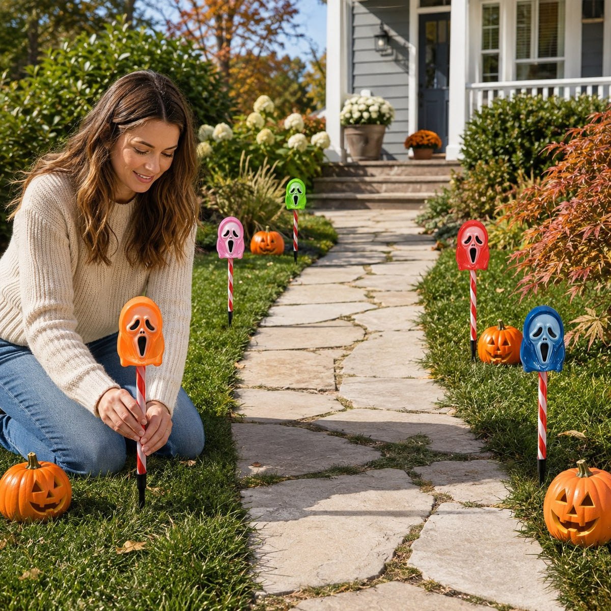 Halloween Solar-Powered Ghost Face Ground Lights for Garden Decoration