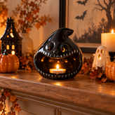 Halloween Ghost Pumpkin Ceramic Candle Holder / Lantern
