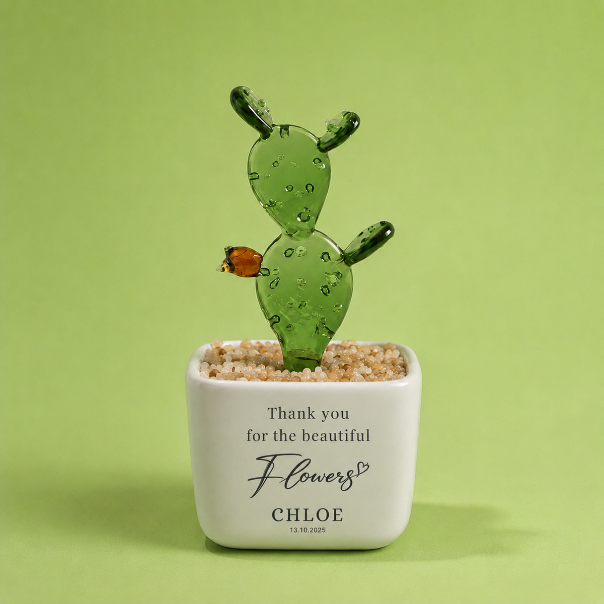 Glass Plant Pot – Personalized Name Mini Flower or Cactus Ornament, Teacher Appreciation Gift & Desk Decoration