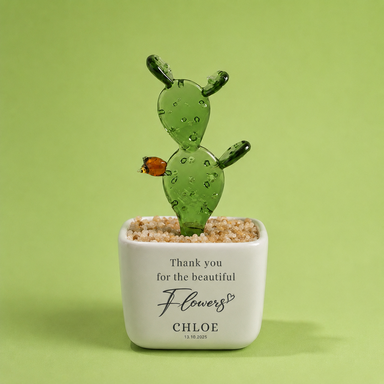 Glass Plant Pot – Personalized Name Mini Flower or Cactus Ornament, Teacher Appreciation Gift & Desk Decoration