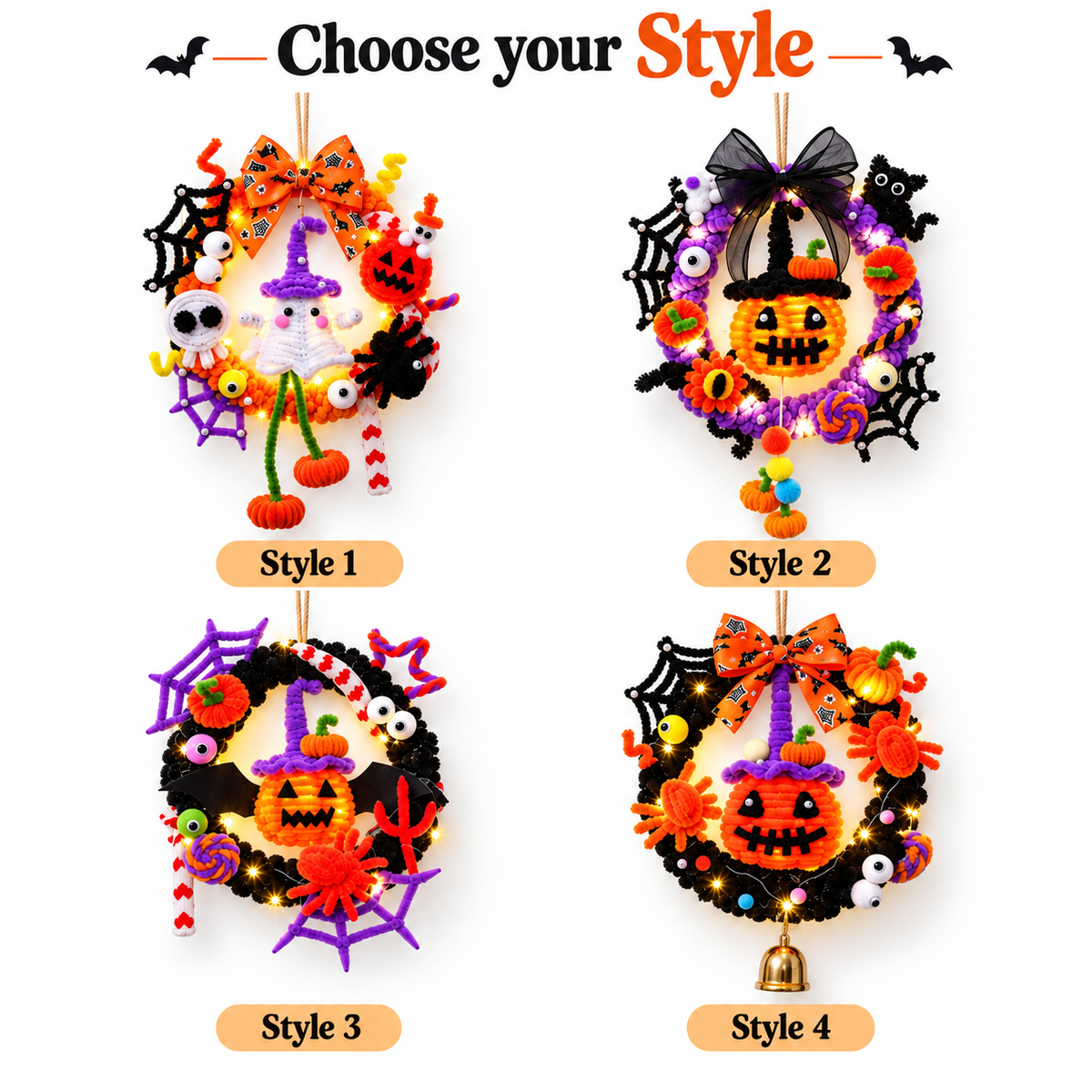 Illuminated Halloween Pumpkin Garland for Festive Door Hanging Decoration
