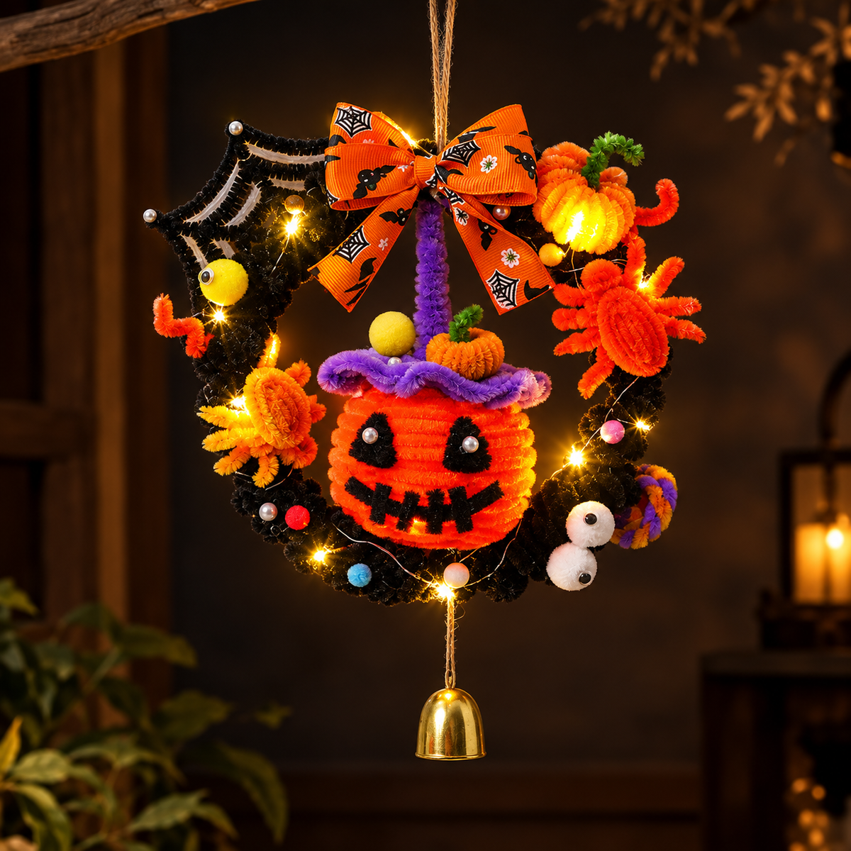 Illuminated Halloween Pumpkin Garland for Festive Door Hanging Decoration