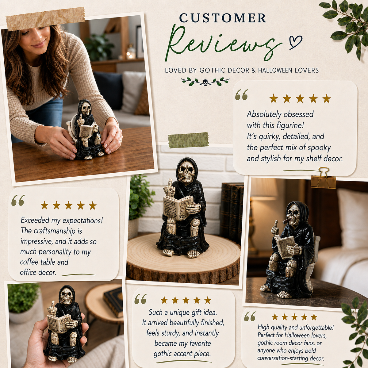 Grim Reaper Toilet Statue – Gothic Skeleton Bathroom Decor, Dark Humor Resin Figurine & Halloween Decor