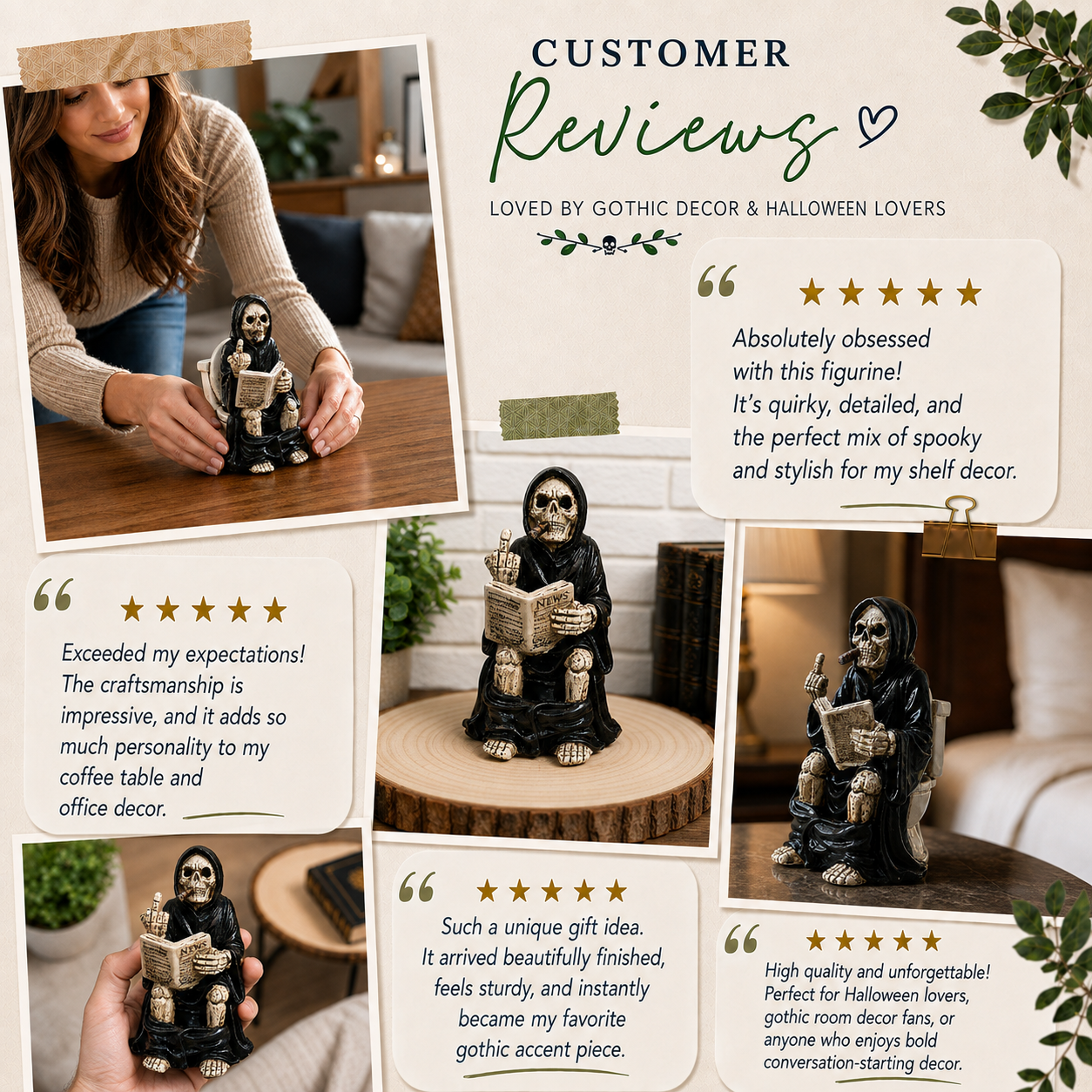 Grim Reaper Toilet Statue – Gothic Skeleton Bathroom Decor, Dark Humor Resin Figurine & Halloween Decor