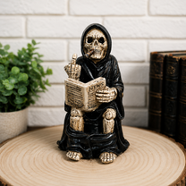 Grim Reaper Toilet Statue – Gothic Skeleton Bathroom Decor, Dark Humor Resin Figurine & Halloween Decor
