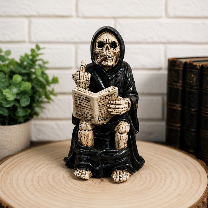 Grim Reaper Toilet Statue – Gothic Skeleton Bathroom Decor, Dark Humor Resin Figurine & Halloween Decor