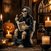 Grim Reaper Toilet Statue – Gothic Skeleton Bathroom Decor, Dark Humor Resin Figurine & Halloween Decor